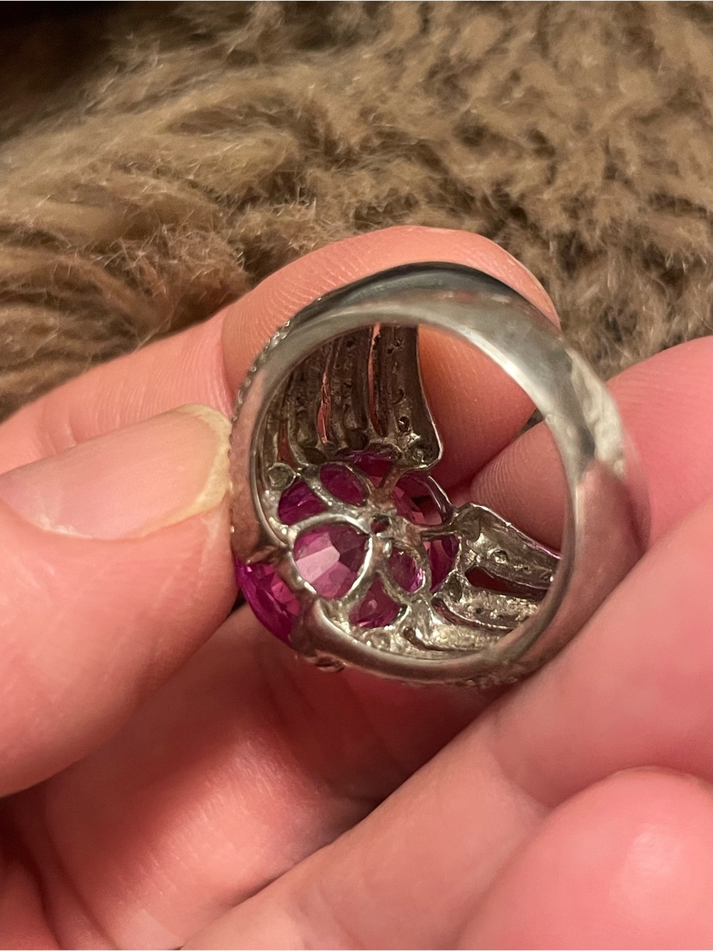 Vintage 12ct+ Lab Grown Pink Saphire Bold Sterling Statement Ring (Sz 6.5) - Picture 3 of 6